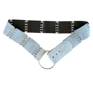 Italian Light Blue Suede Leather Belt Low Slung Made in Italy